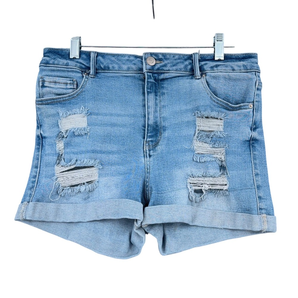Wax Jean Distressed Denim Shorts Women XL Cotton Polyester Spandex Light Blue